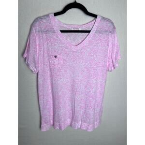 Fresh Produce Women's Short Sleeve V-Neck Pink White T-Shirt Size Large